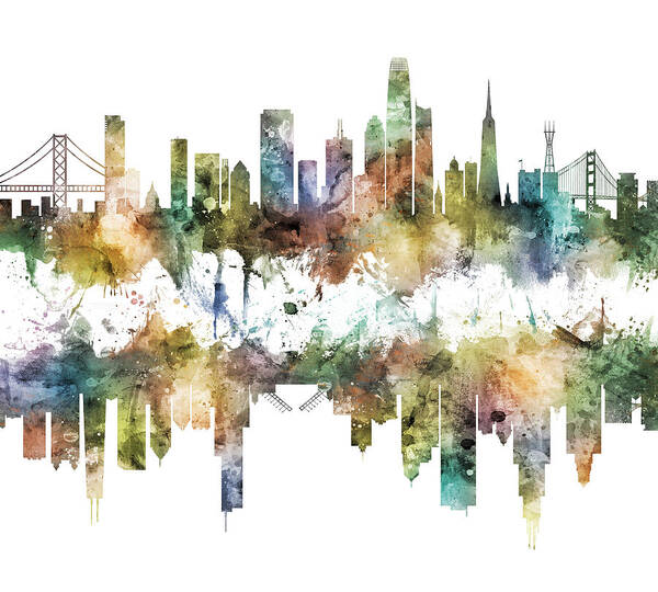 San Francisco Poster featuring the digital art San Francisco and Chicago Skylines by Michael Tompsett