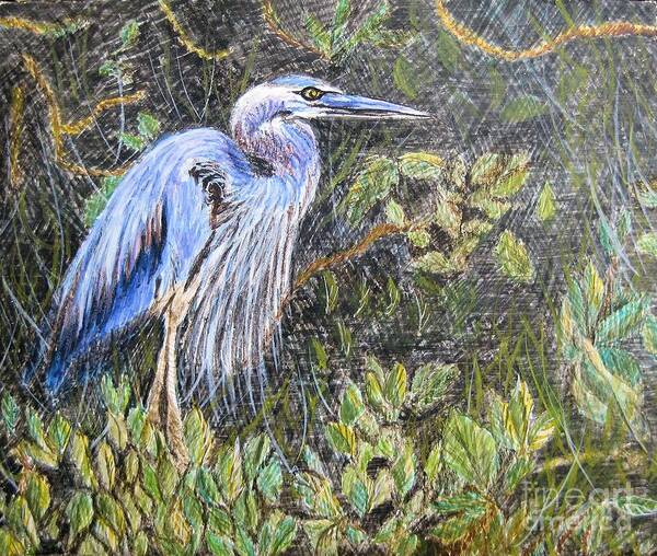 Heron Poster featuring the painting ptg Blue Heron by Judy Via-Wolff