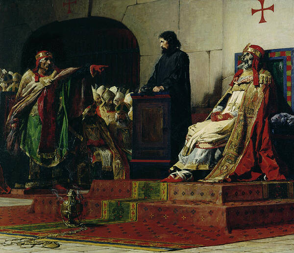 Pope Formosus Poster featuring the painting Pope Formosus and Pope Stephen VI by Jean Paul Laurens