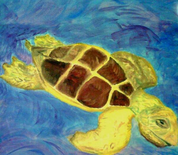 Loggerhead Turtle Poster featuring the painting Loggerhead Freed by Suzanne Berthier