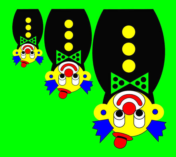 3 Russian Clown Dolls Stand On The Head For You Poster featuring the digital art 3 Russian Clown Dolls stand on the head for you by Asbjorn Lonvig