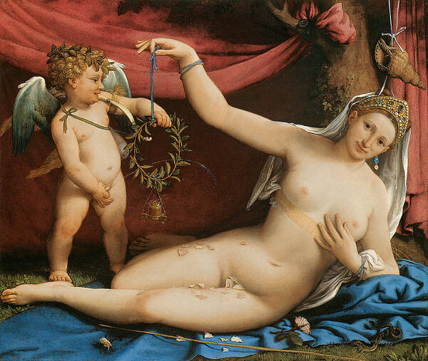 Venus And Cupid Poster featuring the painting Venus and Cupid #3 by Lorenzo Lotto