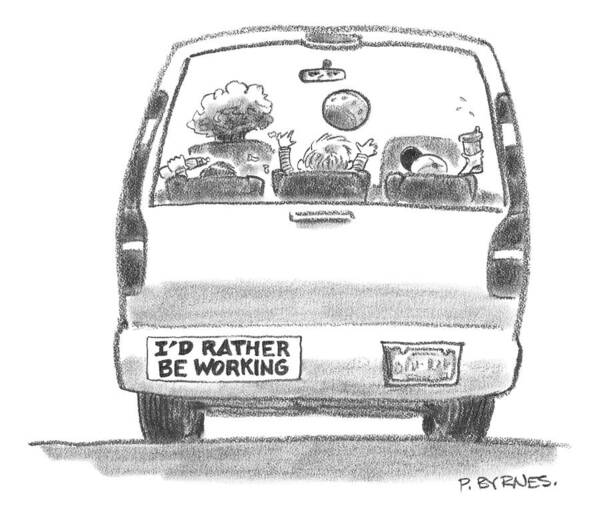 Bumper Stickers Poster featuring the drawing A Vehicle With Many Children Inside Is Seen by Pat Byrnes