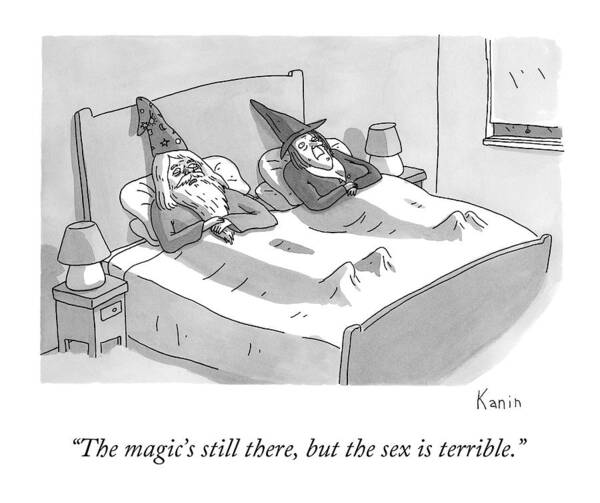 Wizard Poster featuring the drawing A Wizard And A Witch Lay In Bed Together by Zachary Kanin