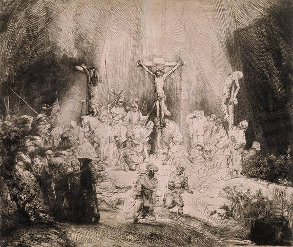 Rembrandt Poster featuring the drawing The Three Crosses, Circa 1660 by Rembrandt Harmensz van Rijn