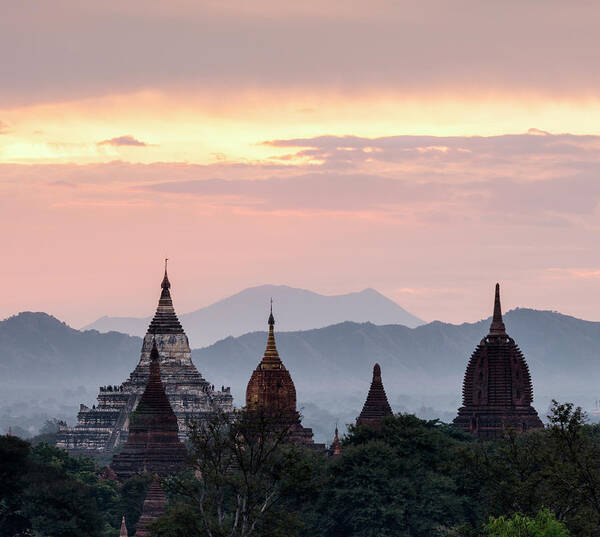 Built Structure Poster featuring the photograph Bagan, Ancient Temple At Sunrise by Martin Puddy