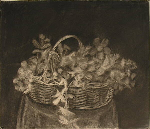 Charcoal Drawing Of Basket Of Flowers Poster featuring the painting Basket of Flowers by Sheila Mashaw