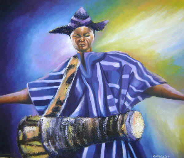 Oil Poster featuring the painting Bata Drummer by Olaoluwa Smith