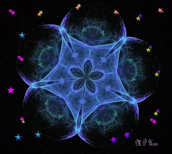 Big Blue Star - Fractal Poster featuring the digital art Big Blue Star - Fractal by Maria Urso