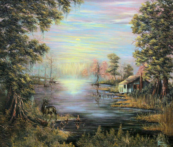 Camp On The Bayou Poster featuring the painting Camp on the Bayou by Karry Degruise