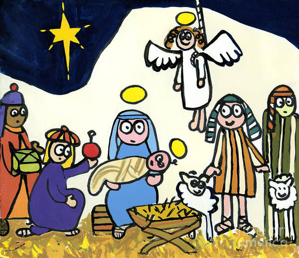 Christmas Poster featuring the painting Children's School Nativity Play by Jane Freeman