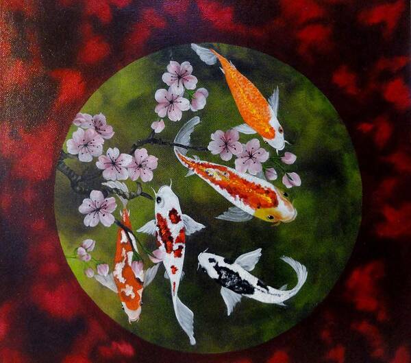 Koi Poster featuring the painting Circle of Koi by Carol Avants