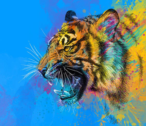 Tiger Poster featuring the digital art Crazy Tiger by Olga Shvartsur