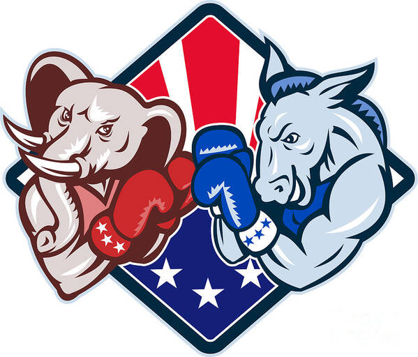 Donkey Poster featuring the digital art Democrat Donkey Republican Elephant Mascot Boxing by Aloysius Patrimonio