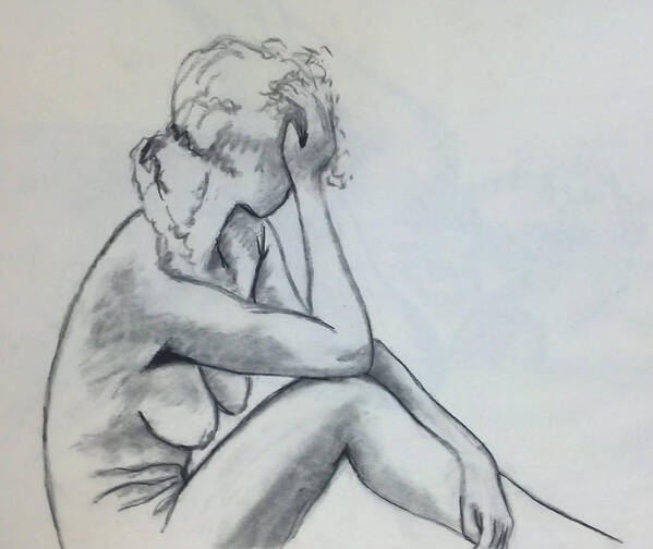 Contour Poster featuring the drawing Female Nude At Rest by Nancy Wilt