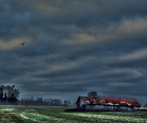 Hdr Print Poster featuring the photograph HDR Print Red Tattered Barn by Lesa Fine