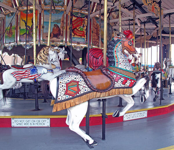 Carousel Poster featuring the photograph Herschell Spillman Armored Horse by Barbara McDevitt