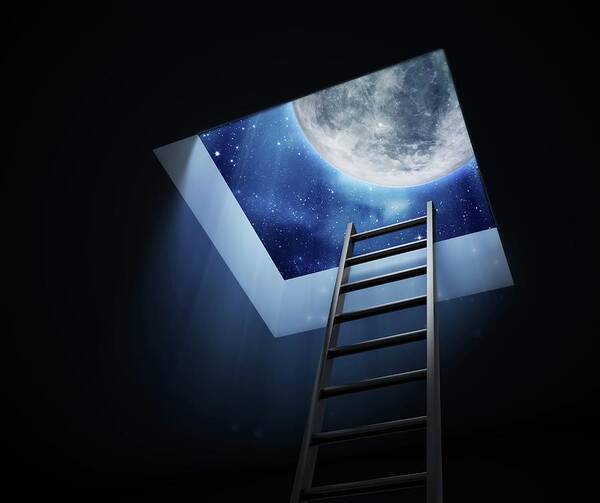 Achievement Poster featuring the photograph Ladder To The Moon by Andrzej Wojcicki/science Photo Library