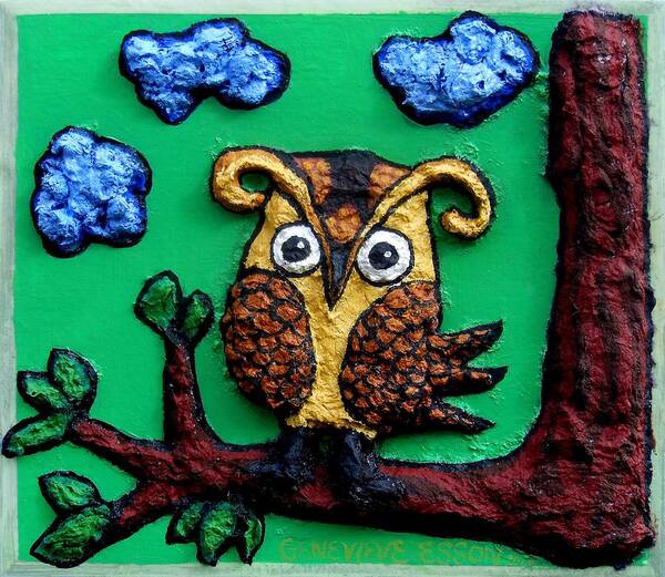 Owl Poster featuring the mixed media Lint Owl Detail by Genevieve Esson