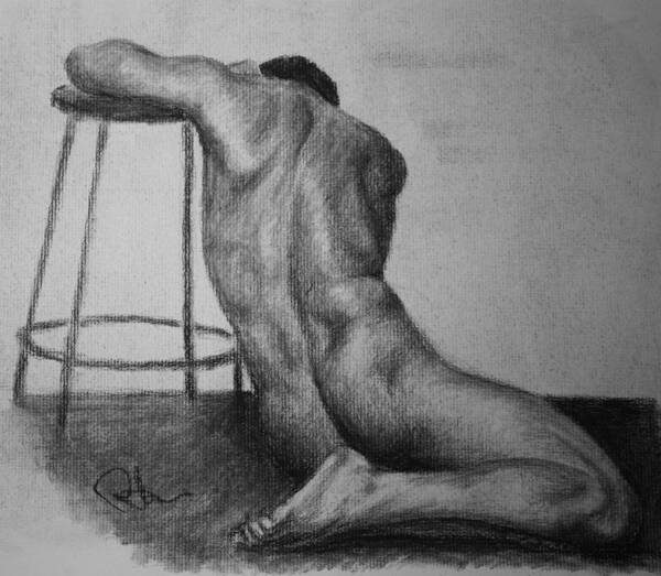 Nude Male Poster featuring the drawing Male Nude 3 by Rachel Bochnia