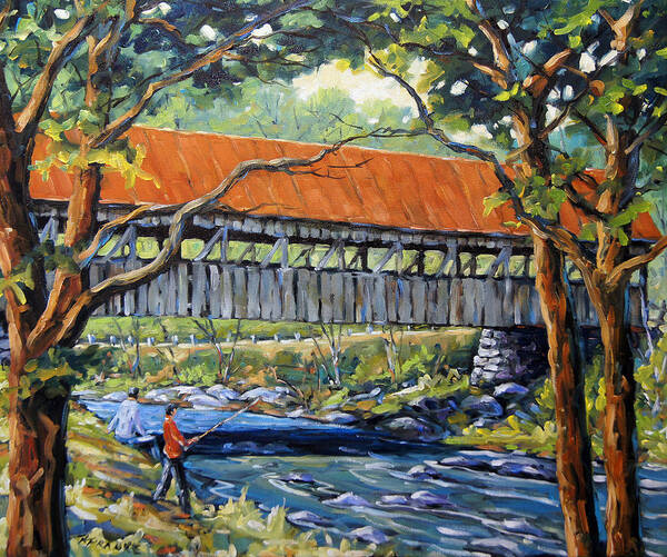 Landscape Poster featuring the painting New England Covered Bridge by Prankearts by Richard T Pranke