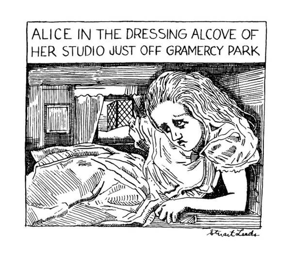 (alice In The Dressing Alcove Of Her Studio Apartment Just Off Gramercy Park: Title Alice In Her Giant Phase Is Unhappily Wedged Into Her Small Apartment.) 
Characters Poster featuring the drawing New Yorker April 9th, 1990 by Stuart Leeds