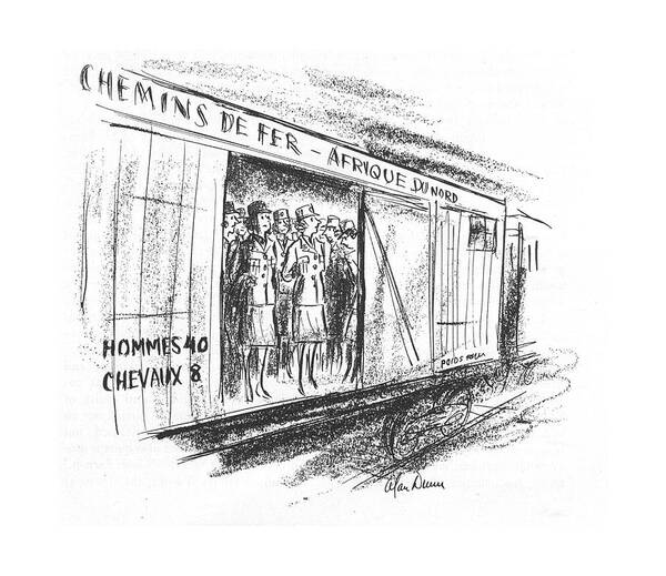 113221 Adu Alan Dunn French Railroad Car Packed With Wac A Has Sign On Side Saying Poster featuring the drawing New Yorker March 11th, 1944 by Alan Dunn