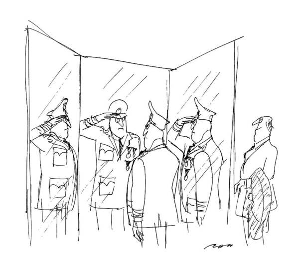 No Caption
General Looks In 3-way Mirror Poster featuring the drawing New Yorker March 9th, 1987 by Al Ross