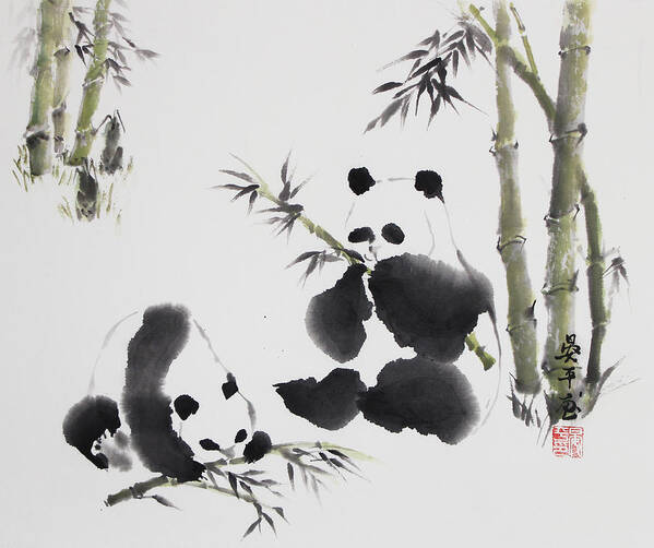  Poster featuring the painting Panda by Ping Yan