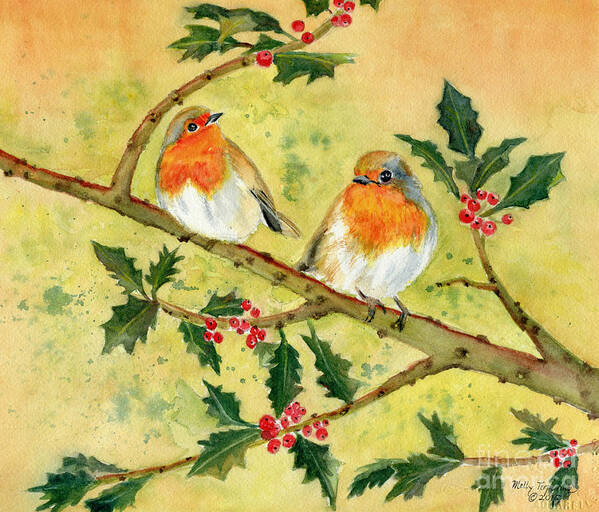 European Robin Poster featuring the painting Robin Couple by Melly Terpening