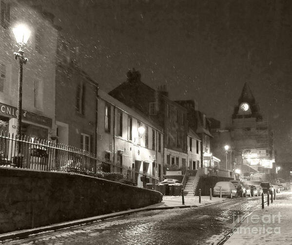 Snowing Poster featuring the photograph Snowy Night in Black and White by Elena Perelman
