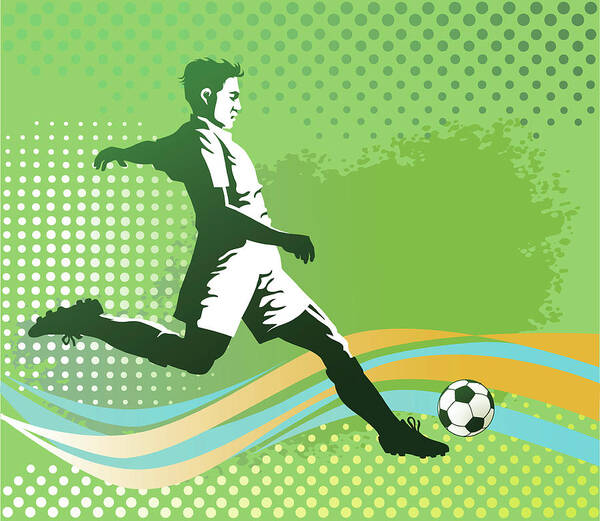 Event Poster featuring the digital art Soccer Player With Ball On Green by Vasjakoman
