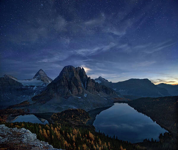 Mountains Poster featuring the photograph Starry Night At Mount Assiniboine by Yan Zhang