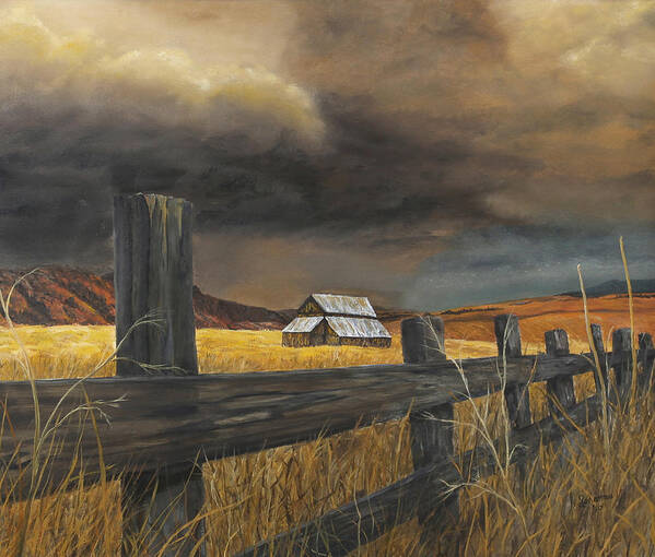 Old Barn Poster featuring the painting Stormy Clouds by Johanna Lerwick