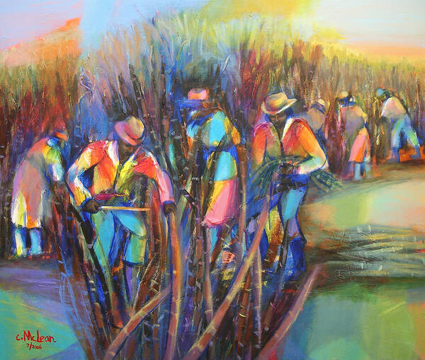 Abstract Poster featuring the painting Sugar Cane Harvest by Cynthia McLean