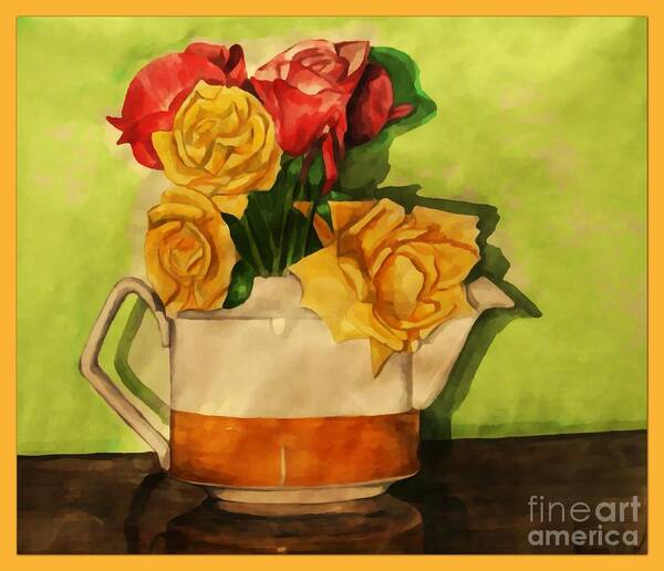 Tea Roses Poster featuring the painting Tea Roses Bordered by Joan-Violet Stretch