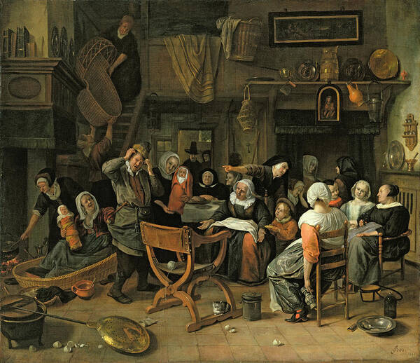 Interior Poster featuring the photograph The Christening Feast, 1668 Oil On Canvas by Jan Havicksz. Steen