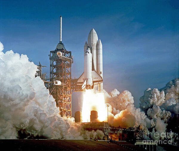 John Young Poster featuring the photograph The first shuttle launch by Rod Jones
