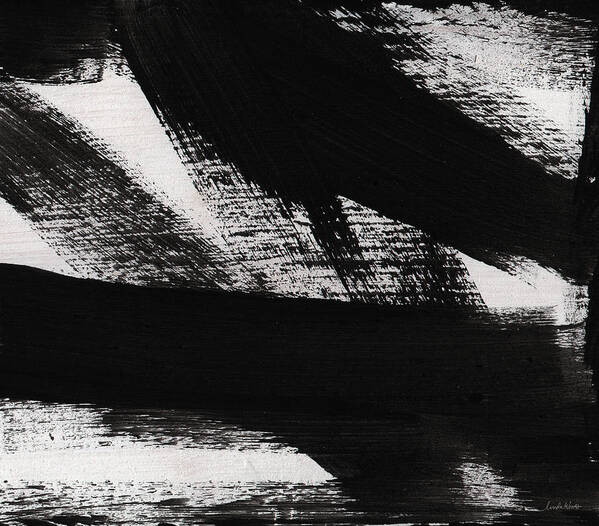 Black And White Abstract Poster featuring the painting Timber 2- horizontal abstract black and white painting by Linda Woods
