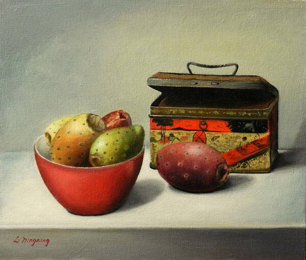 Still Life Poster featuring the painting Tunas and Chinese Box, Peru Impression by Ningning Li