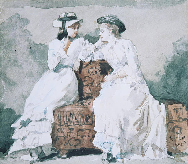 Winslow Homer Poster featuring the drawing Two Ladies by Winslow Homer
