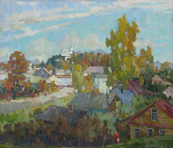Landscape Poster featuring the painting Joyful autumn by Juliya Zhukova