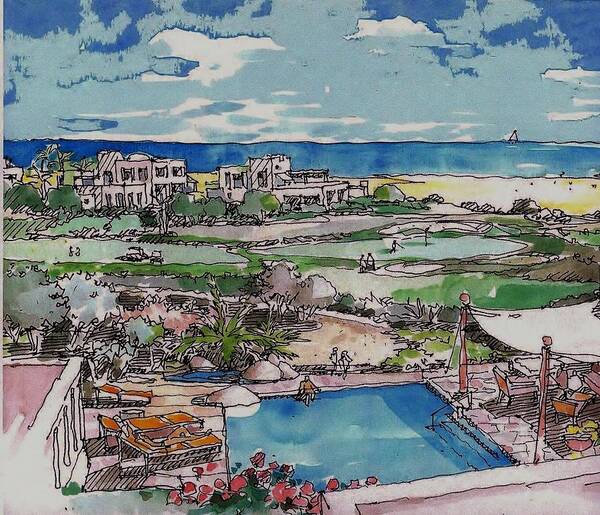 Landscape Resort And Golf Poster featuring the drawing Resort by Andrew Drozdowicz