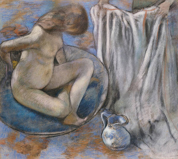 Woman In The Tub Poster featuring the pastel Woman in the Tub by Edgar Degas