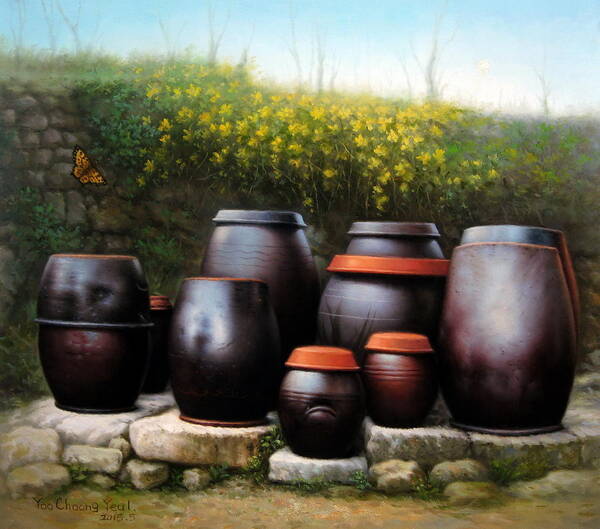 Jars Poster featuring the painting Jars of Korea by Yoo Choong Yeul