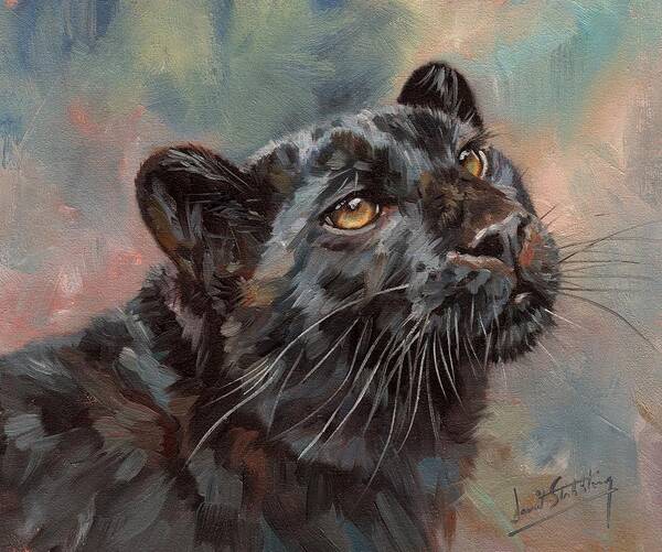 Blacl Poster featuring the painting Black Leopard #1 by David Stribbling