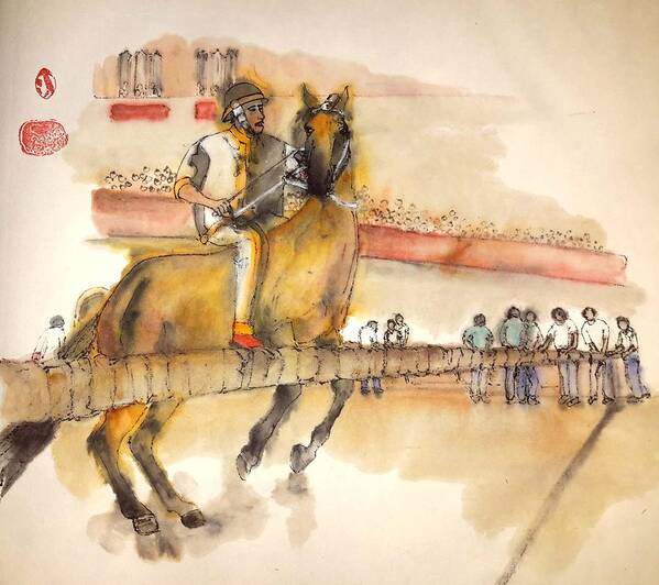 Il Palio. Horserace. Siena. Italy. .medieval. Event. Lupa Contrada Poster featuring the painting Siena and their Palio album #12 by Debbi Saccomanno Chan