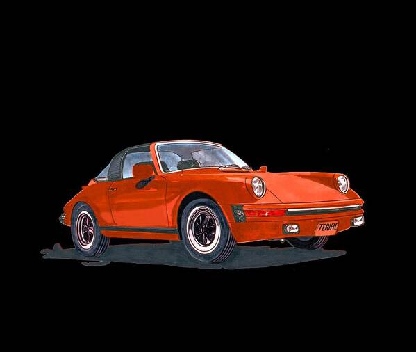 A Watercolor Portrait Of My Late Wife's Red 1968 Porsche 911 Targa Poster featuring the painting Porsche 911 Targa Terific by Jack Pumphrey