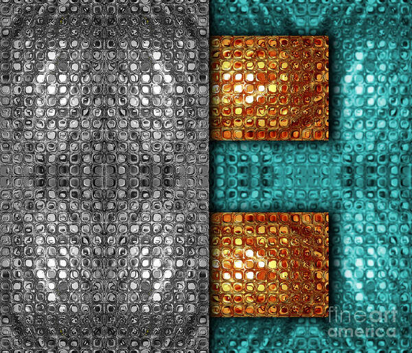 Abstract Poster featuring the digital art Abstract Metallic Grid - Silver Gold Turquoise by Jason Freedman