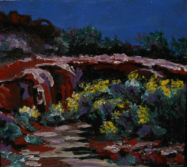Canyon Lands Poster featuring the painting Backway to Arches by Marilyn Quigley